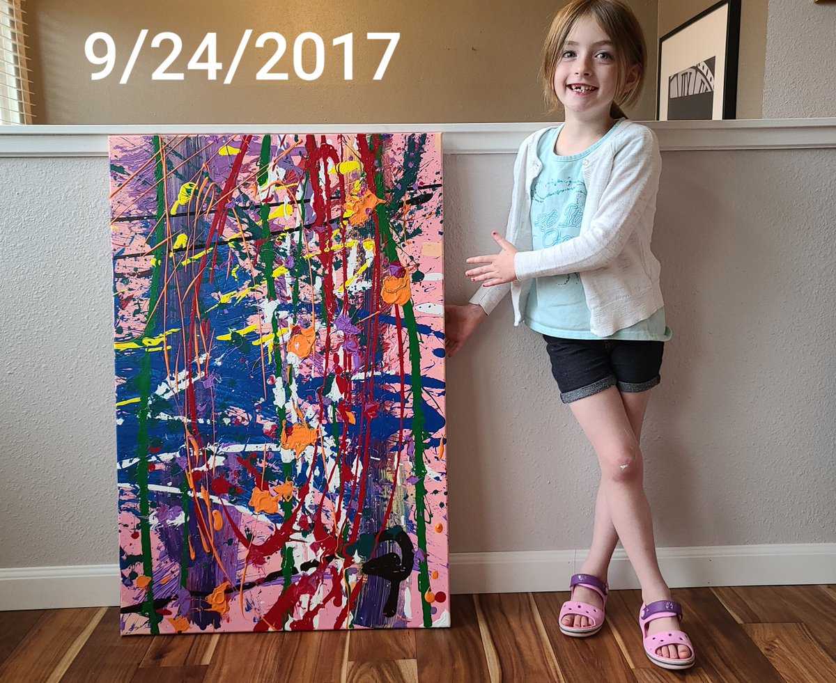 After that it was back to more abstract expressionism, again because it's easy with a little kid. We made this one during a fun kids paint day with friends.