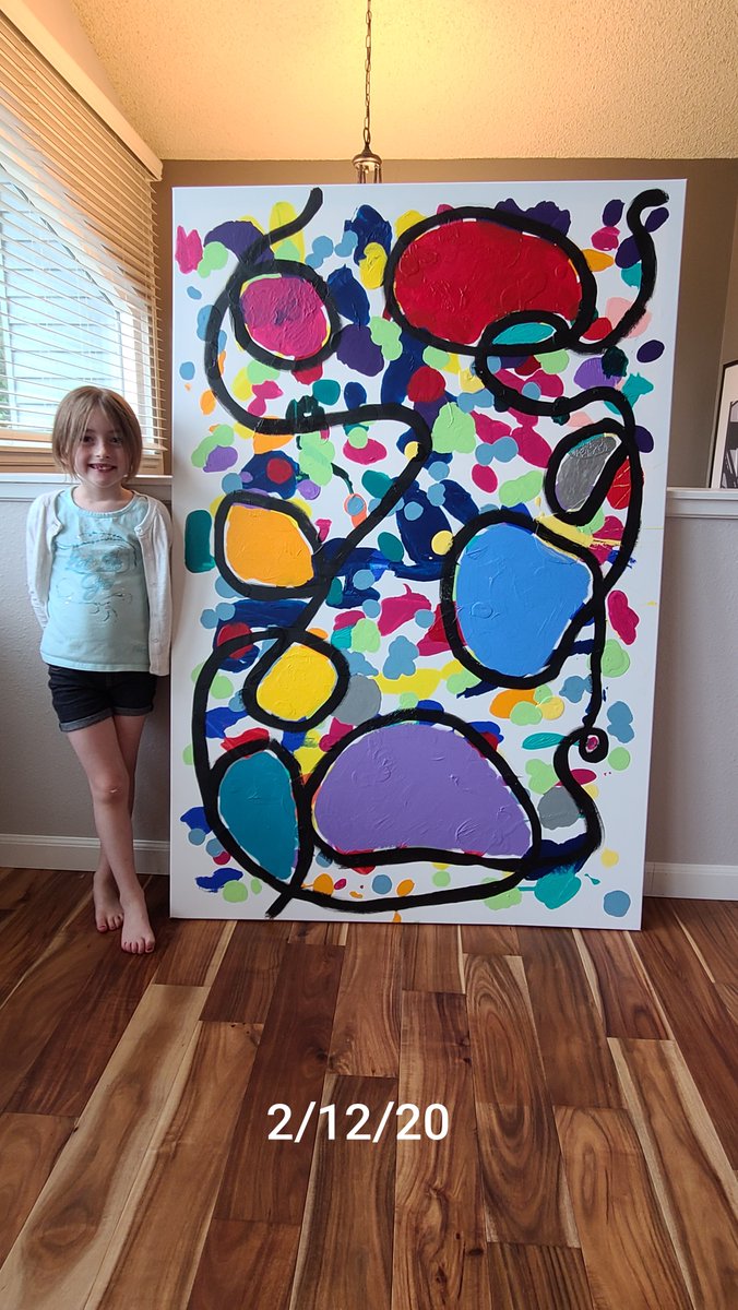 Playing with line weight led to what has become our latest stylistic direction, and personally some of my favorite. She's been doing free hand scribbles with a paint mop and then we fill the holes with color. I think this format has more legs, I assume we will do many more.