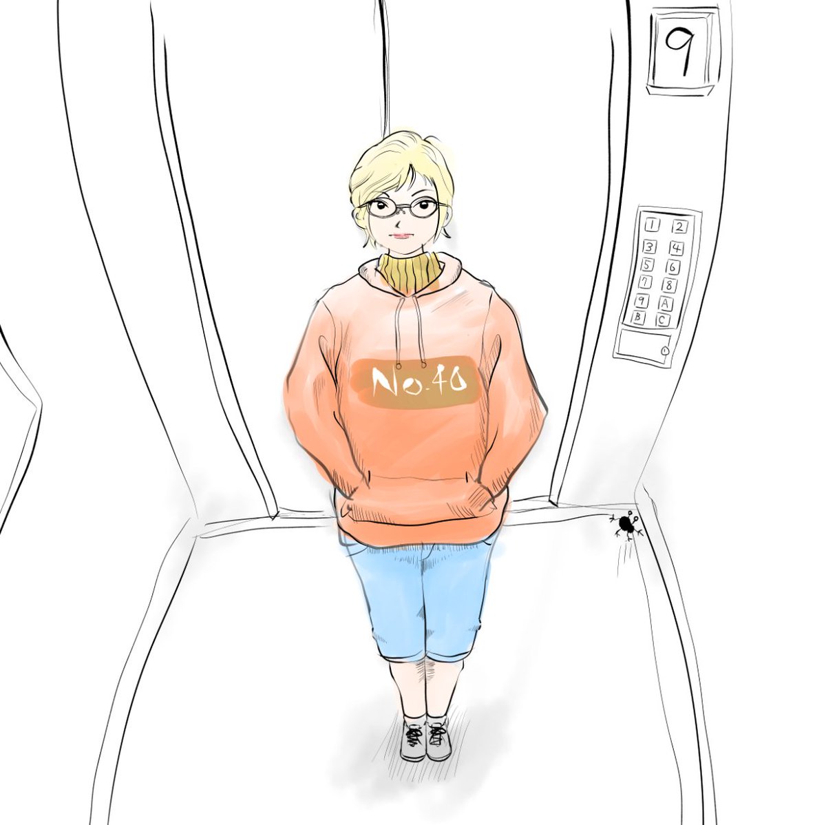 Long 絵の練習 40枚目 描いてみてわかる俯瞰の構図の難しさ 上から見下ろすなら 顔がもう少しボディーの上にのっかるのではないか これだと仰け反ってることになるのか 色は軽く水彩で塗ってみました イラスト イラスト練習中