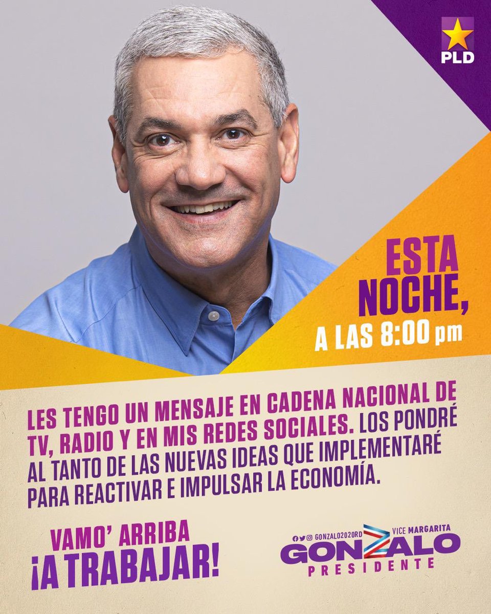 BelarminioR's tweet photo. Esta noche Gonzalo Castillo el próximo presidente #RepublicaDominicana le hablará a la Nación.
#GonzaloCastillo mano a mano con la población lidiando batalla frente al #covid19.
#GonzaloResuelve #LuisInutil https://t.co/dAmyR8g88T