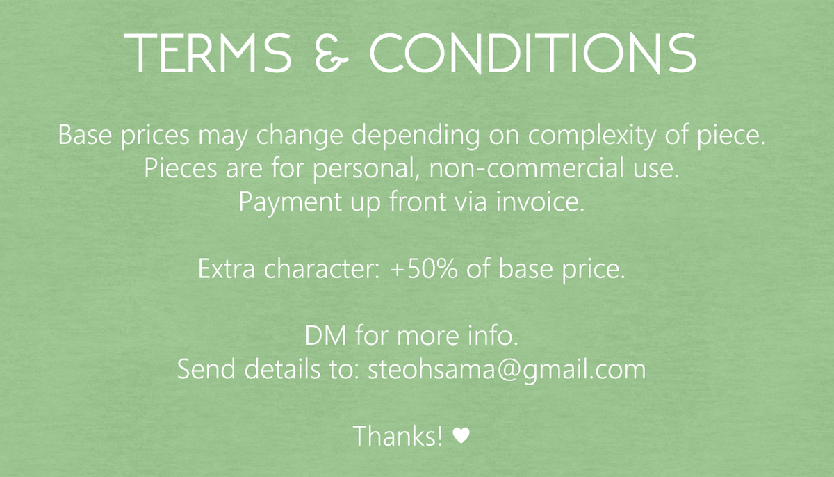 opening a few commissions because my summer internship was cancelled due to covid ?

no full render or chara sheets this time around, but keep an eye out! ✨ 