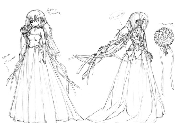 そらおとのイカロス、ニンフ、アストレア、そはら。
フォルテ12話の衣装設定より。
作業にするあたってウエディングドレスってめちゃめちゃバリエーションあるのを知りました。 