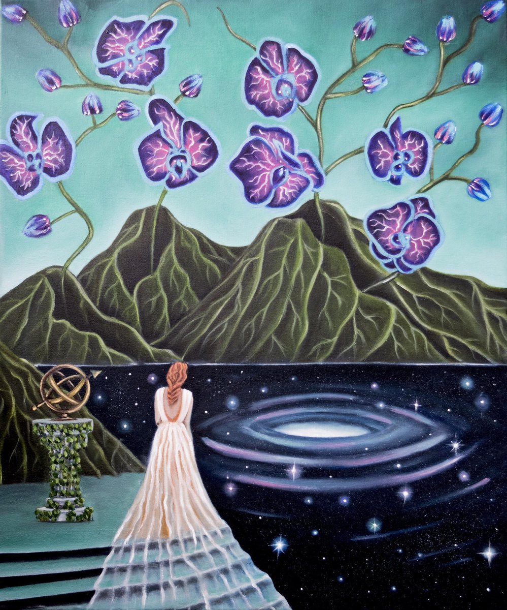 GLuxArt's tweet photo. This piece I created for a lovely lady I met on IG which she named “Starlight knowing” 💜 The original oil painting will be shipped off to her next week in the US and Im happy to say prints will go into my shop then too! 🔮✨ #art #oilpainting #originalart https://t.co/azKVPOKQ01