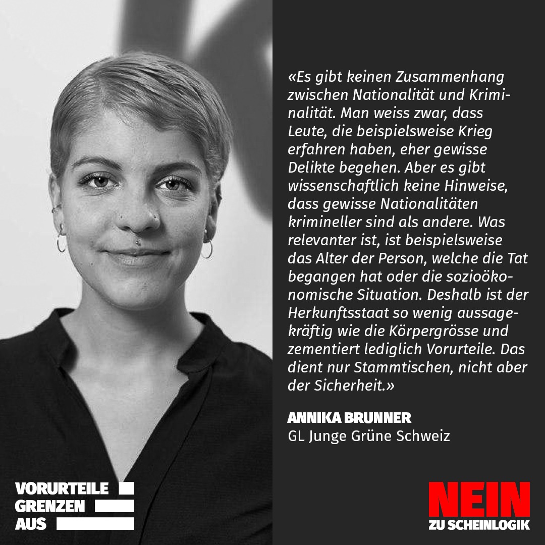 Warum es ein Nein zur automatischen Nationalitätennennung in Polizeimeldungen braucht, erklärt Annika Brunner. Unterstütz das Referendum jetzt unter scheinlogik.ch!