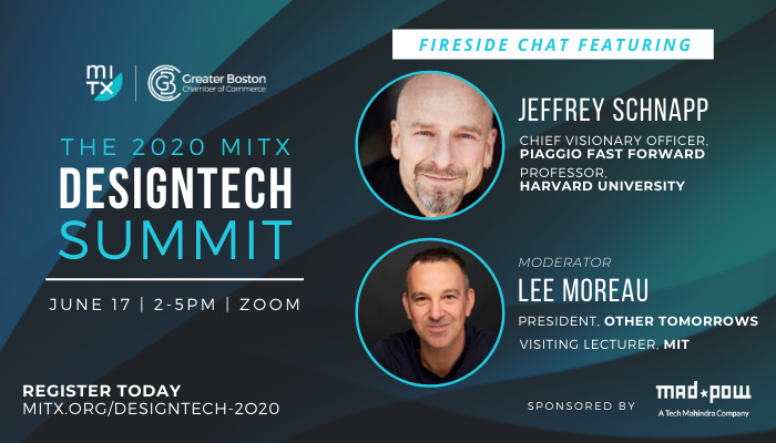 MITX's tweet photo. We're excited to kick off the 2020 #MITXDesignTech Summit with a fireside chat with @jaytiesse of  @P_F_F
 &amp; @harvard and @moreaulee of @OtherTomorrows &amp; @MIT.

Follow along as we share highlights from their conversation! https://t.co/qJUkddio70