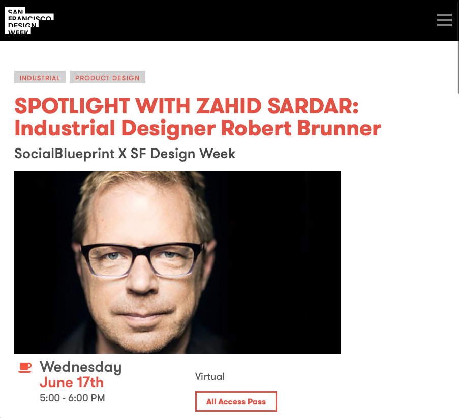 ammunition (@ammunitiongroup) on Twitter photo Hope to virtually see you at 5pm for <a href="/sfdesignweek/">San Francisco Design Week</a>'s interview with <a href="/rdbrunner/">Robert Brunner</a>
sfdesignweek.org/events/spotlig… Hope to virtually see you at 5pm for <a href="/sfdesignweek/">San Francisco Design Week</a>'s interview with <a href="/rdbrunner/">Robert Brunner</a>
sfdesignweek.org/events/spotlig…