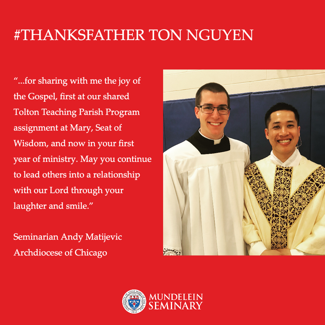 MundeleinSem's tweet photo. #thanksFather Vinod, #MundAlum Fr. Jaime Mueller (@archchicago ‘14), Fr. Tim Anastos, #MundAlum Fr. Derek Ho (@archchicago  ‘14), &amp; #MundAlum Fr. Ton Nguyen (@archchicago ‘19) for your spiritual fatherhood &amp; priesthood.

Send your message of tribute to us at socialmedia@usml.edu. https://t.co/DubnBmDYSt
