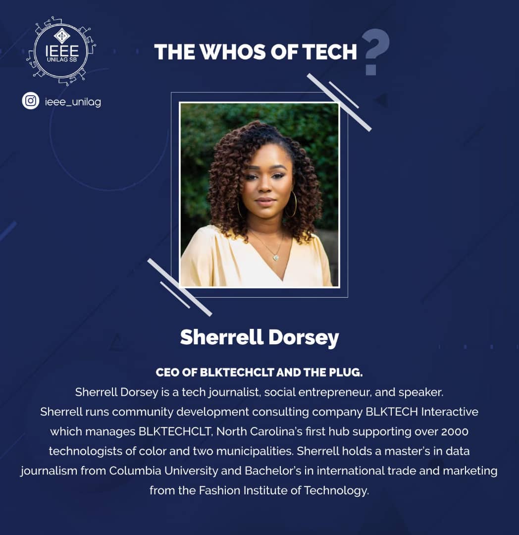 ieee_unilag's tweet photo. Sherell Dorsey is a powerful voice for equality and diversity in a burgeoning tech space. She is one of the few people levelling the playing field for black people in tech.
#ieee #unilag #technology #blktechclt #blktech #sherelldorsey #femaleempowerment #femaletechleaders https://t.co/p9l9b8lR5u