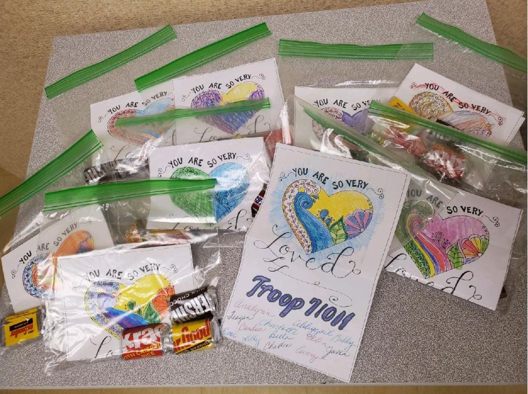 GSNEO's tweet photo. Troop 71011 made 268 cards for treat bags to be handed out to residents of assisted living. Fantastic job girls! #GSNEOPositivityProject https://t.co/pBylMcWP4Q