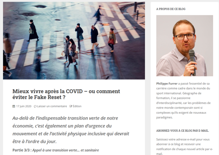 blogs.letemps.ch/philippe-furre…
Last part of my article on Life after COVID - how to avoid a Fake Reset - A green transition is not enough: we also need a sanitary transition towards more active well-being - enjoy the read!