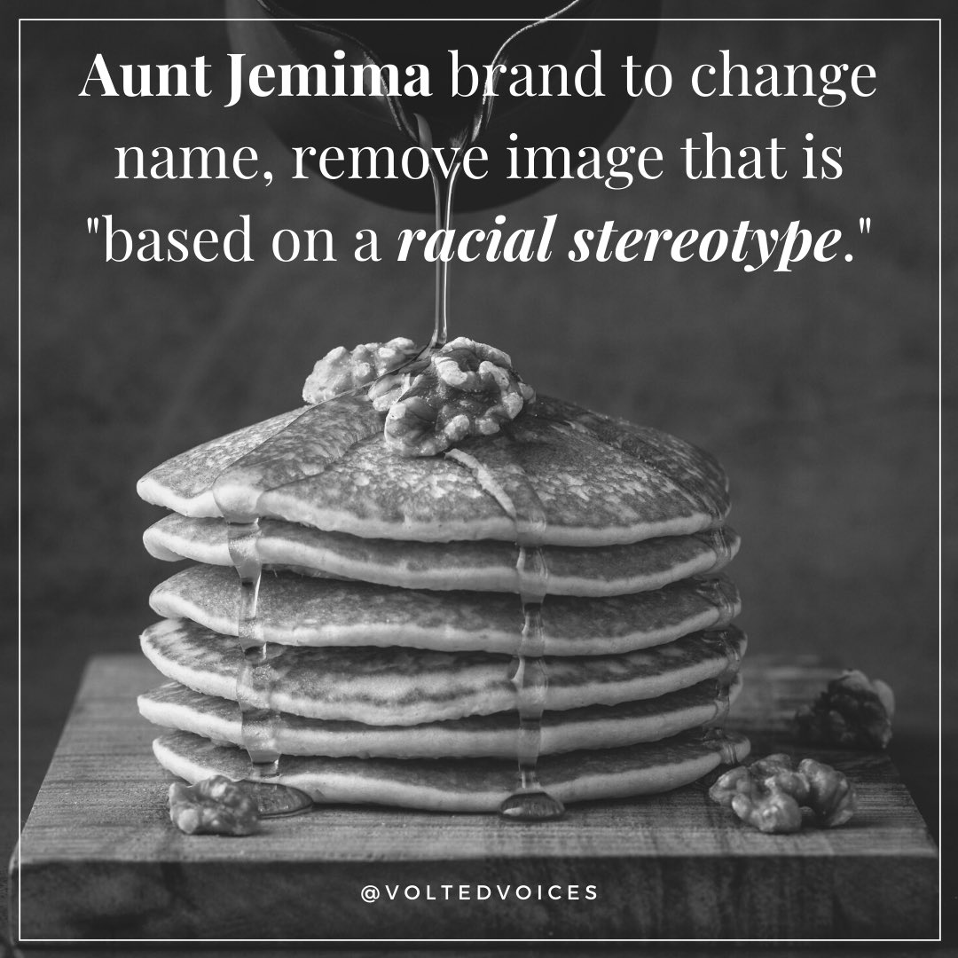 We were today years old when we learned that Quaker Oats’ Aunt Jemima maple syrup brand name and image were based on a racial stereotype. More here: voltedvoices.org/personal-stori… #BlackLivesMattters #pepsico #AuntJemima #quakeroats #UncleBens #racialstereotypes
#blm #BlackTwitter