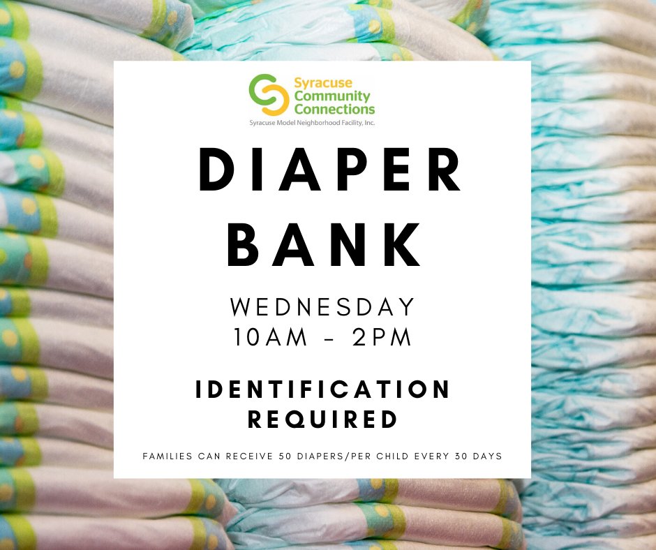 Syracuse Community Connections Diaper Bank is open Today from 10 a.m. to 2 p.m. 

Walks in welcome. 

Diapers are first come, first serve.

#DiaperBank #FamilyResources #InThisTogether #COVID19 #Coronavirus #CommunityResources #Syracuse