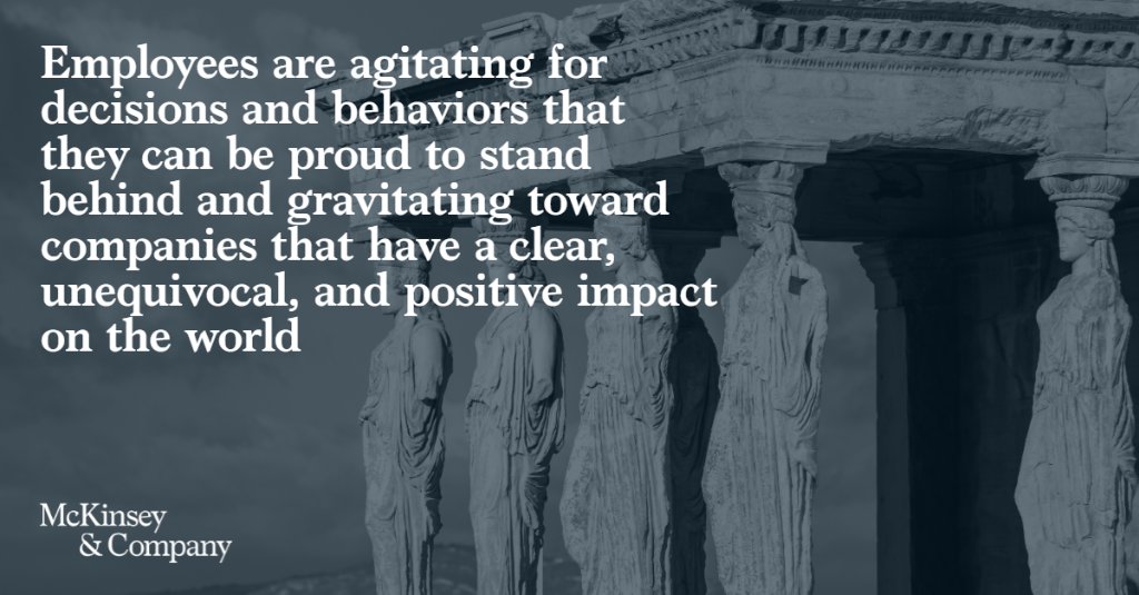 People want their jobs to contribute to society and create meaningful work, but only a fraction of companies' purpose statements focus on these aims. Now is the time to close the gap between purpose and action in your organization: mck.co/3dbYftg