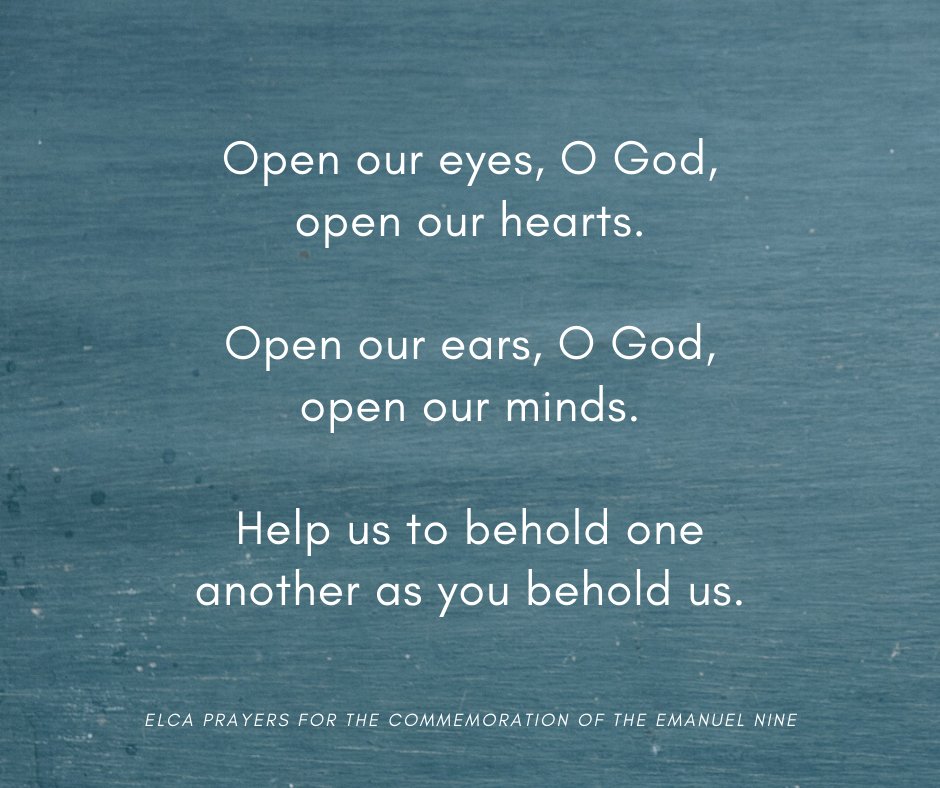 We join with Mother Emanuel African Methodist Episcopal Church in remembering the Emanuel Nine. We invite you to join Bishop Satterlee in watching the ELCA Prayer Service for the Commemoration of the Emanuel Nine, which will be available online today at 12pm ET.