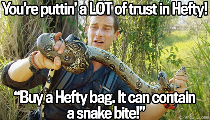 PandS_quotes's tweet photo. "You’re puttin' a LOT of trust in Hefty!" @mycorreale "Buy a Hefty bag. It can contain a snake bite!" @SebastianComedy #EP413 https://t.co/uHpoaUIExS