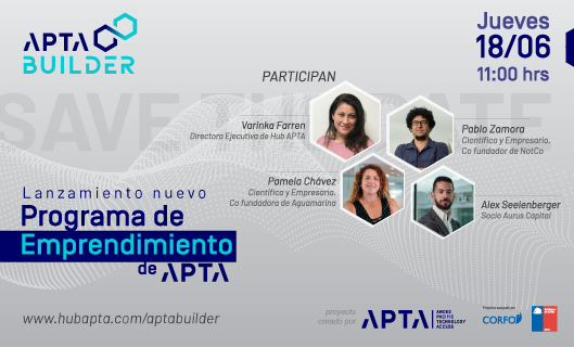 Hub_APTA's tweet photo. ¡Ya sabes😉! MAÑANA a las 11 hrs.🕚vía Youtube ➡️https://t.co/hngGTr5kby lanzaremos el programa de emprendimiento #APTABUILDER, el primero con el modelo "Company Building" impulsado por @Hub_APTA, que inyectará capital a la creación de empresas de base tecnológica 🔬🤩¡No faltes! https://t.co/mFtIyB0P0M