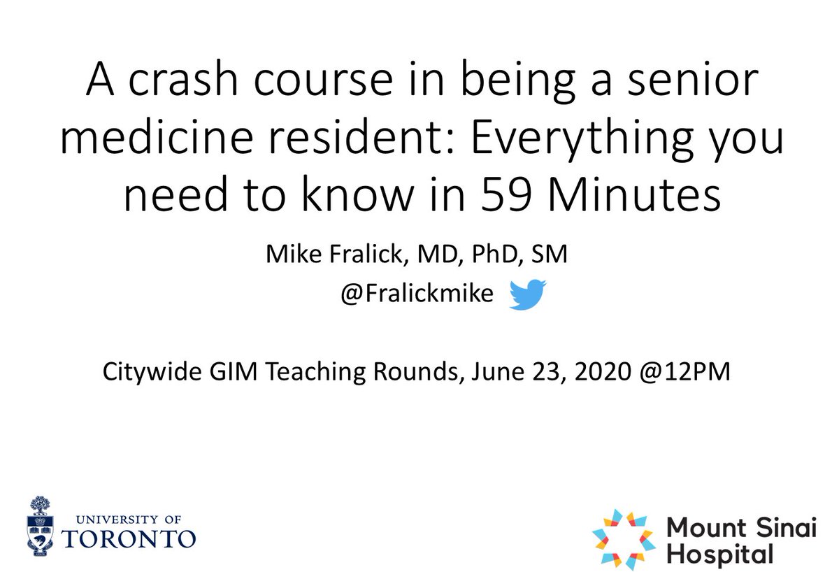 July 1st is coming up! With that in mind, i'll be giving a crash course in being a Senior Medicine Resident. Reach out to your friendly chief resident for zoom details if you are interested <a href="/TheAlyssaLouis/">Alyssa Louis</a> <a href="/LeoraBD/">Leora BD</a> @AM_Cressman <a href="/TPetropoulosMD/">Taylor Petropoulos</a> <a href="/keith_gunaratne/">Keith Gunaratne</a> <a href="/BuellDanielle/">Danielle Buell</a>