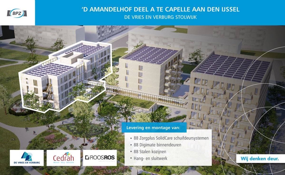 Midden in het groen van Capelle Aan Den IJssel, komt het woonzorgcentrum d' Amandelhof te staan. 🌳

Samen met <a href="/Vriesverburg/">De Vries en Verburg</a> mogen wij Deel A, <a href="/Cedrah_/">Cedrah</a> , voorzien van 88 Zorgplus schuifdeursystemen, 88 Digimate deuren, 88 stalen kozijnen en al het h&amp;s-werk.

@RoosRos

#teamBPZ