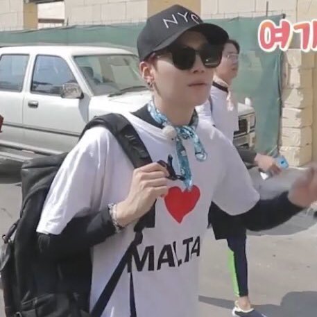 when yoongi gave taehyung his hat and his 'i love malta' shirt before he had to leave 