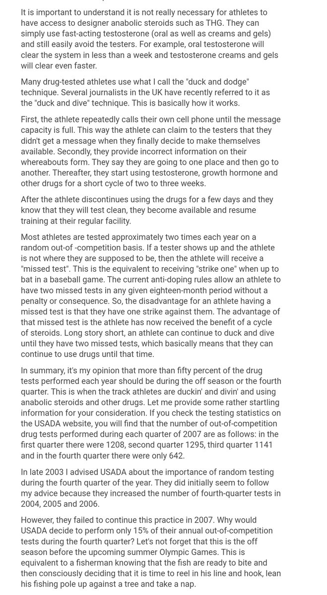 Cathal_Dennehy's tweet photo. Anti-doping methods have evolved since, but after two huge whereabouts failures in recent weeks, worth revisiting this 2008 letter by Victor Conte in which he details Dwain Chambers' doping regimen. https://t.co/KtAmpfgTTj https://t.co/SpdJJ5tIIq
