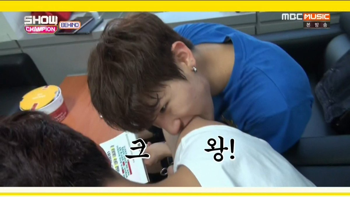 hes strong physically and as a character, he literally can survive the wild easily, he takes cute selfies, he likes taking photos of his food as well, he screenshots pics and upload them, he's a bear personified, lets his members bite his arms and he wont rly mind, a warm person,