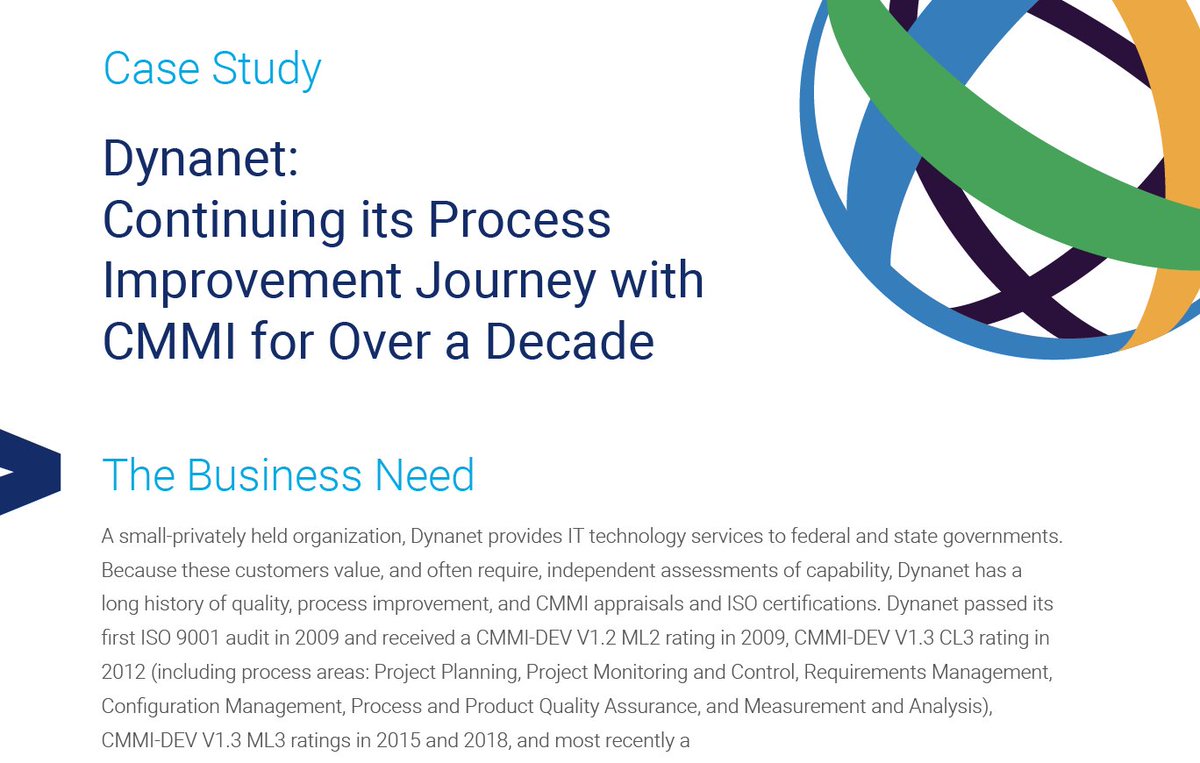 CMMI_Institute's tweet photo. Dynanet has followed CMMI best practices for many years, most recently being appraised at ML5 with CMMI-DEV V2.0. In our latest case study see how CMMI - particularly the V2.0 model - has positively impacted their business over the years. https://t.co/wgN5lWToIw https://t.co/lOM1kf7LDu