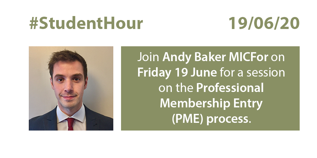 TheICF's tweet photo. There's still time to book onto our last #StudentHour before the end of term. We are joined by Andy Baker MICFor who'll be talking about his route to professional membership of the Institute after graduating in 2013.
It's free to book here: https://t.co/9iIYdUU6r8 https://t.co/OB7XtykuBq