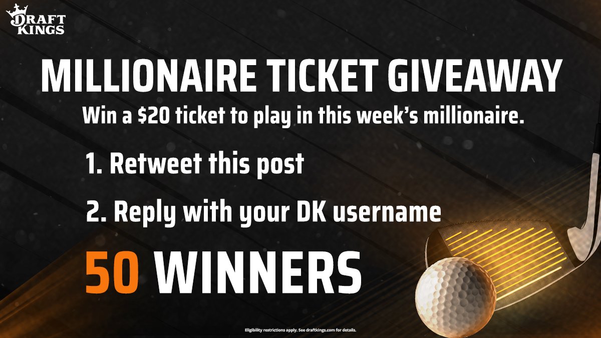 Want in on this week's PGA TOUR millionaire? Here's how to win a FREE ticket ⬇ 1) Retweet this post 2) Reply with your DK username 50 winners. Ends 6/17 at 4 PM EST. T&C: bit.ly/3eayuef