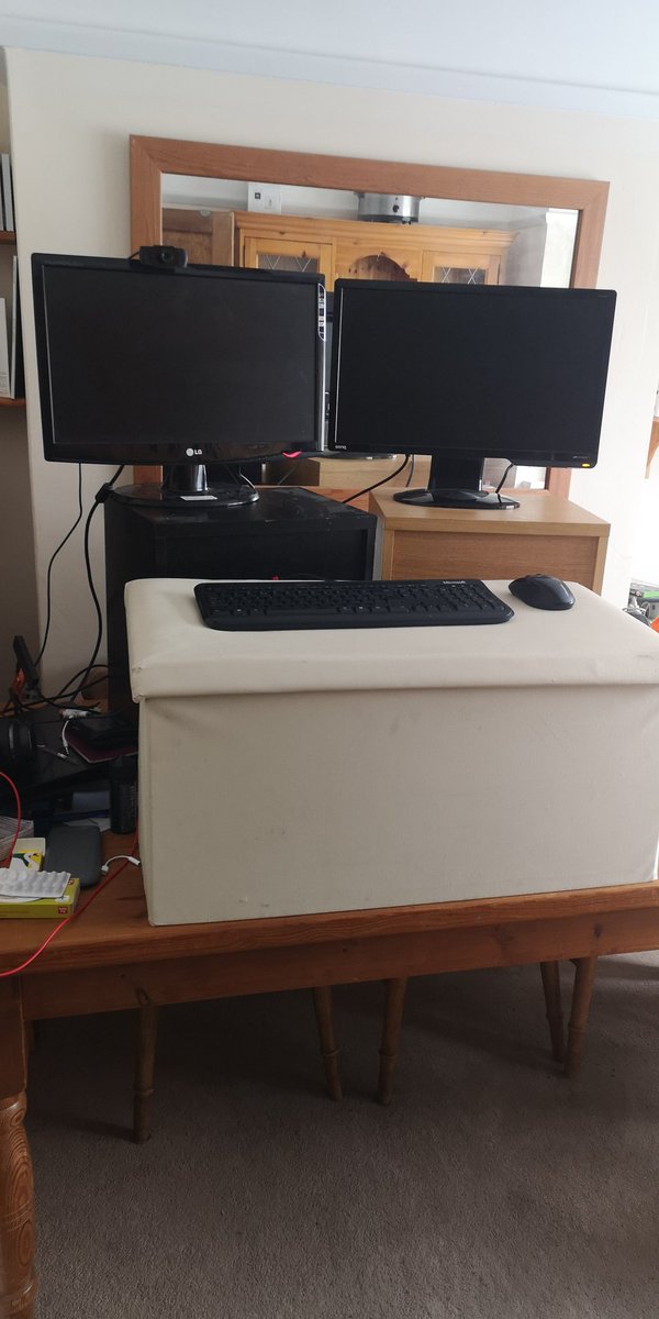 WakelingMatthew's tweet photo. 3 months WFH with a less than ideal chair hasn't been doing me any favours... So time for a makeshift standing desk! #RealTimeChem https://t.co/HmFnVohm48
