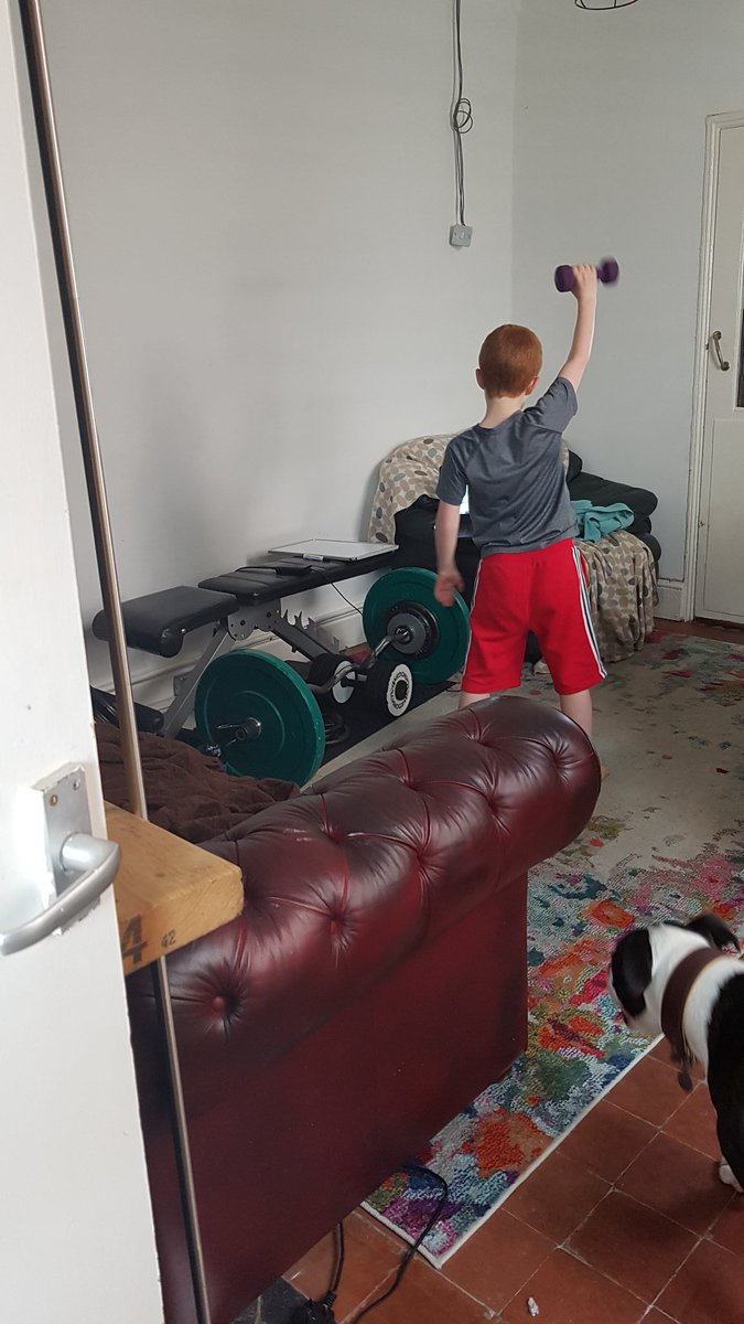 Chantille1's tweet photo. @ygsantcurig1 dosbarth zoom heddiw gyda @Dragon_CrossFit 🔴🔴 Mae ci wedi cael llond bola 😂 #GweGampau #vitualsports #ddawan #teulucurig https://t.co/2aYilMLUHY