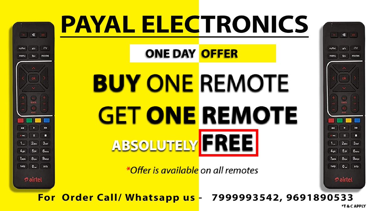 #FeaturedTalk: TV Remote, LED Remote, AC Remote, Set Top Box Remote, or DTH Box Remote, No matter remote you choose, Payal Electronics delivers it to your home.

📲 To Order Call 7999993542, 9691890533.

#TVRemote #LEDRemote #ACRemote #STBRemote #DTHRemote #Indore #IndoreTalk