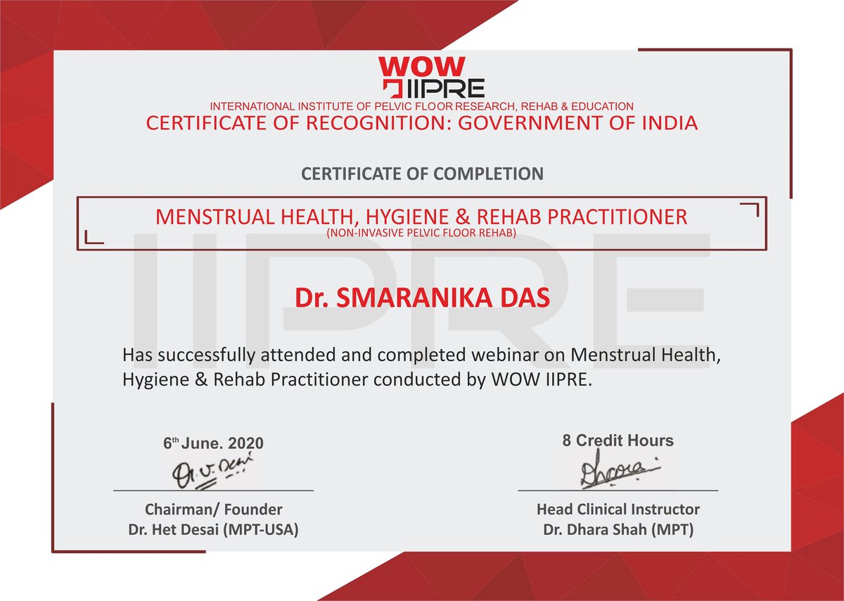 Smaranika_22's tweet photo. Completed the webinar on ' Menstrual Health, Hygiene & Rehab Practioner ' by @WOWGroup6 . Thank you Dr @HetDesai & Dr #DharaAgnihotri
#COVID19 #CoronaVirus #StayHome #IndiaFightsCorona #UpSkillPT #CuramosHealthcare #StayHomeandLearn #lockdownlearning #Pelvicfloorrehab https://t.co/dZsJEGOBQg