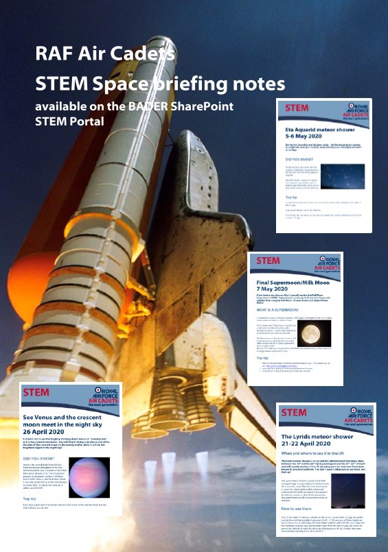 The RAF Air Cadets STEM Space booklet is now available!
Activities, interviews, apps, space history... lots to enjoy!

online.pubhtml5.com/letz/nbox/#p=1

Thanks to <a href="/Ian_Gale/">Ian Gale</a>, <a href="/HarvSmyth/">Air Chief Marshal Harv Smyth, CAS RAF</a>, <a href="/waller_dave/">Dave Waller</a>, <a href="/RAFscopie/">🇦 🇩 🇦 🇲</a> &amp; <a href="/Bonposselt/">Bonnie Posselt</a> for their input.

<a href="/ComdtAC/">Commandant RAF Air Cadets</a>