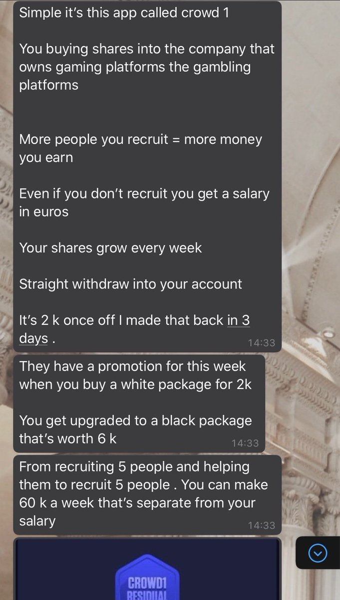 No surprise, my DMs are usually crowded with gorgeous brunettes... but this afternoon (after scrolling through thirstraps) I received this!"More people you recruit = money money you earn" Wait, isn't this how religion works? (don't crucify me).