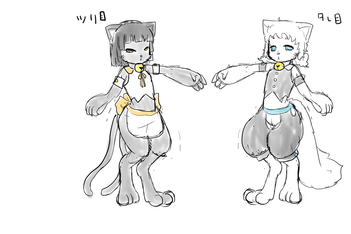 ラブちゃんの前に考えてた拷問魔女のキャラデザ群
もっとファンタジー色強め&吸血鬼系。従者もケモ系。
色も赤黒白でいろいろ考えてたんだけど、赤黒カラー好きすぎてすぐに赤黒にしちゃうのであえて普段あんまり使わない色で!って組み立てたら今のラブちゃんができた
当時の自分を褒めてあげたい👏 