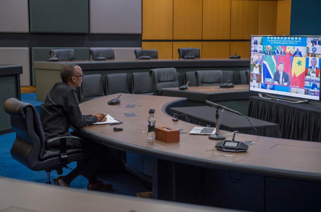 Earlier today, President Kagame joined Heads of State from across Africa for the Extraordinary China-Africa Summit on Solidarity against #COVIDー19 hosted by President Ramaphosa, President Xi Jinping and President Macky Sall.