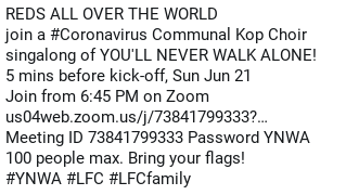 PerfectProofs's tweet image. Spread the word! RT. Copy the idea. Let's make some noise
us04web.zoom.us/j/73841799333?…
@LFC @LFC_Prophet @kopitefacevalue @LFCSpares94
@lfc_spare @LFCSpares @LFCfacevalue @lfcticketfamily 
@Koptickets4U @RedMenTickets @LFCTicketmaster @lfcticketspares @Tickets_LFC @facevalue_LFC #LFC