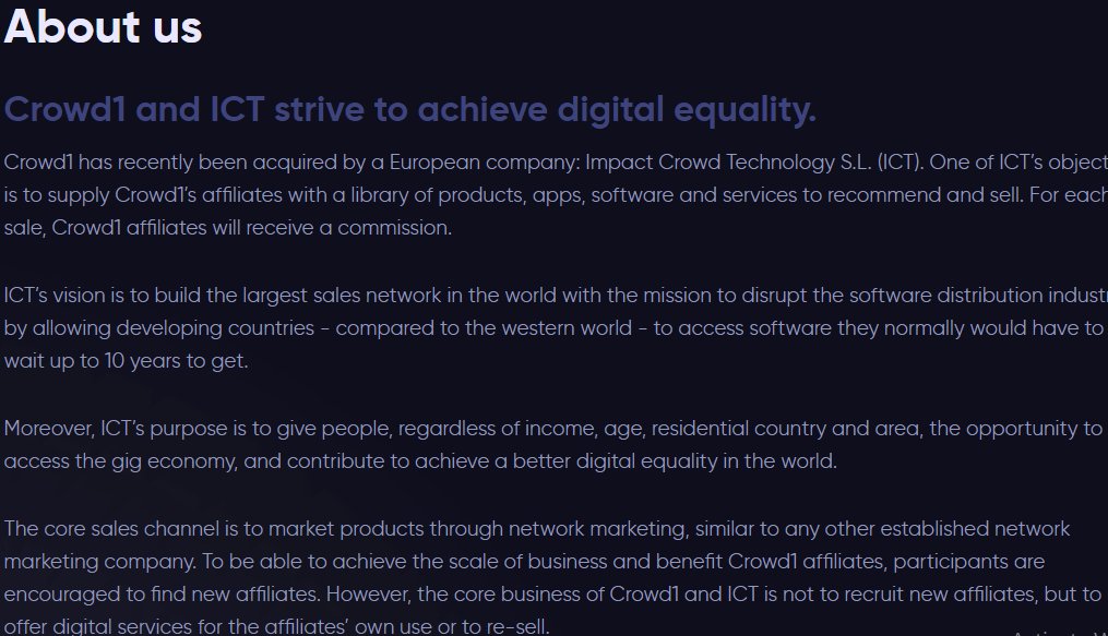 Step 1: Find out what's being sold & trace the parent companyPlenty of HOT key words here- acquired by European company (Impact Crowd Tech)- library of products, apps & services- developing countries- core business isn't to recruit new affiliates BUT OFFER DIGITAL SERVICES