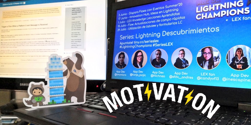 candyvf13's tweet photo. Segunda round #TrailblazerCommunity adventura de Series Lightning Descubrimientos #LightningChampions espaรฑol Apuntate! https://t.co/0Ac6YlFyX3 #LightningNow ๐ป๐๐โก๏ธ#LEX
Hoy miercoles @Nichneo #IdeaExchange @SalesforceDevs @trailhead #LightningNow Ines Garcia https://t.co/KMlJquqjuH