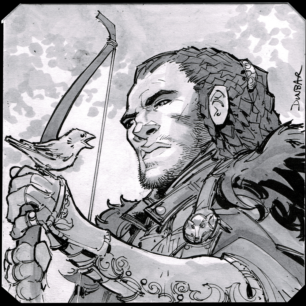 A sketchcard of a Ranger and his companion to start the day #dnd 