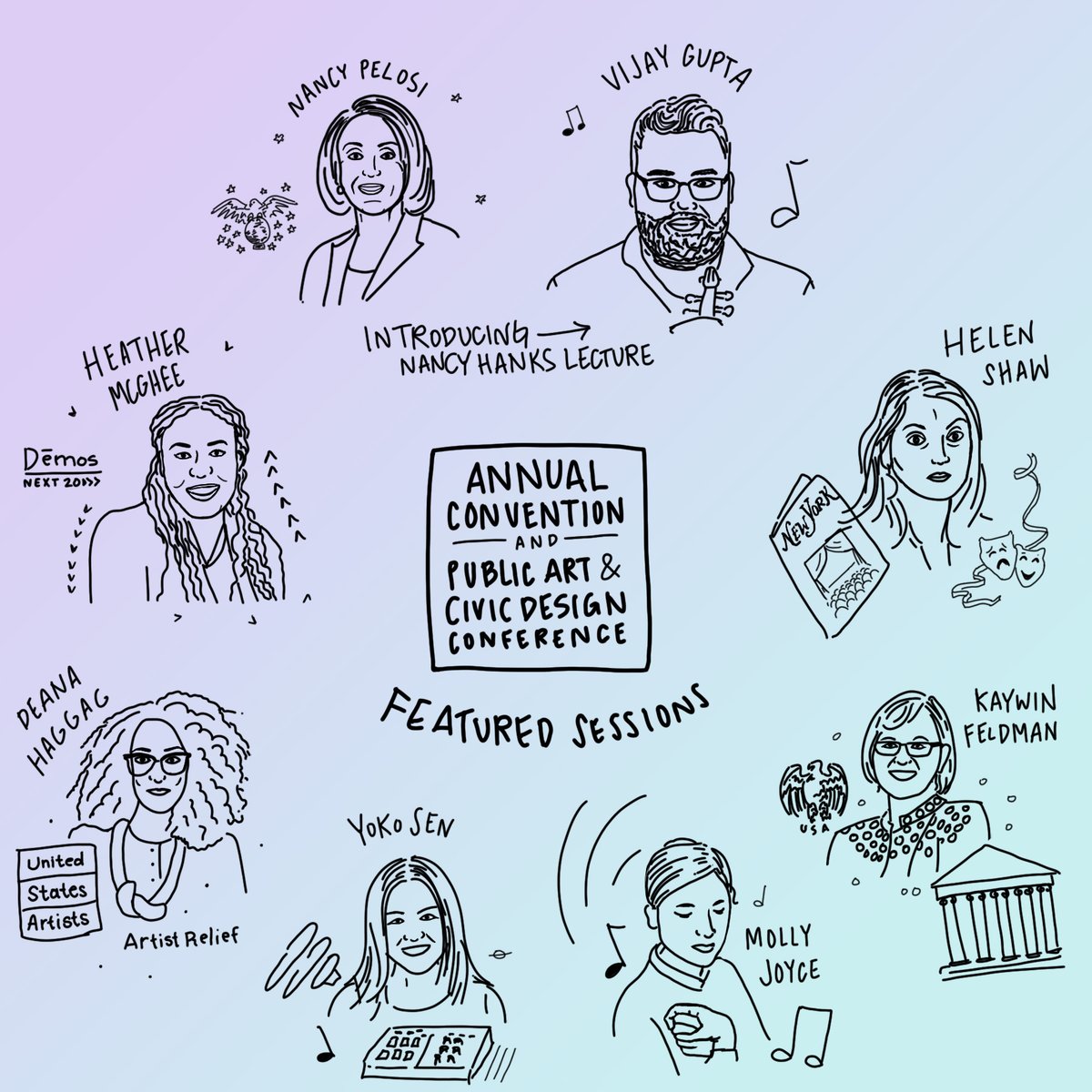 Americans4Arts's tweet image. #AFTACON + #PublicArtCon start next week &amp;amp; it&apos;s not too late to join! We&apos;re working hard to make it the same convening you know &amp;amp; love, plus bonus virtual content like visual note-taking live during keynotes (sneak peek from the artist below). Register @ convention.artsusa.org