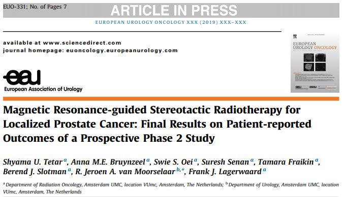 Proud to present the final results of the first completed prospective study of MR-guided SBRT in prostate cancer patients from our team! <a href="/amsterdamumc/">Amsterdam UMC</a> <a href="/EurUrolOncol/">European Urology Oncology</a> #prostatecancer #MRgRT #radiotherapy #MRIdian <a href="/viewray/">ViewRay</a> doi.org/10.1016/j.euo.…