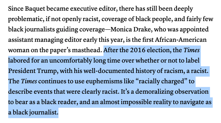 Another great point from  @rebel19's piece, on how the status quo — and the people who represent it — even shape the language we use, hedging on euphemisms rather than truths that might make the powerful feel discomfort.