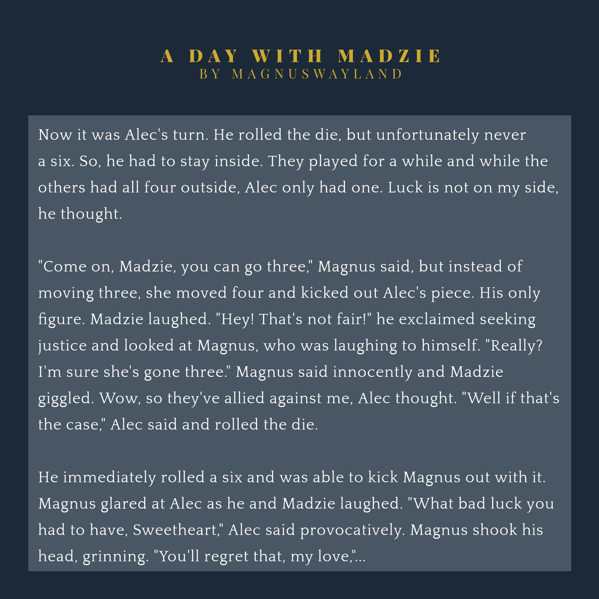 MalecInstitute's tweet photo. Sneak peek  : 

"A day with Madzie" by Magnuswayland (@vivien.amc)
.
.
.
#ShadowHunters #Malec #AlecLightwood #MagnusBane #MalecFanbook #Theimmortalproject https://t.co/gfiBlpY9Jb