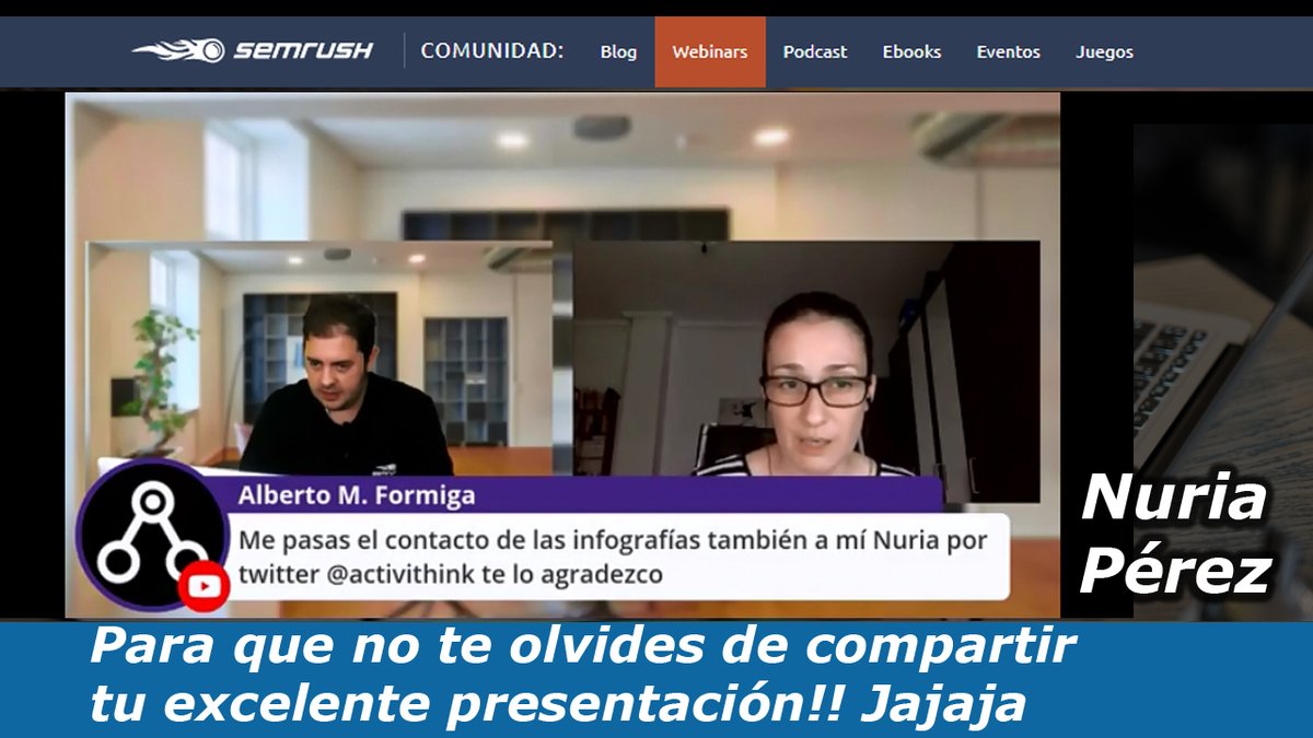 🔥🔥🔥🔥🔥🔥🔥🔥🔥🔥🔥🔥🔥🔥🔥🔥🔥🔥

Final del Webinar de <a href="/semrush_es/">Semrush en Español</a> #rushenvivo

🔥🔥🔥🔥🔥🔥🔥🔥🔥🔥🔥🔥🔥🔥🔥🔥🔥🔥

Ya <a href="/nupecco/">Nuria Pérez - Copywriter</a> está contestando las preguntas luego de una genial exposición sobre contenidos mágicos juntando #SEO y #copywriting 

Compartirá la presentación!!