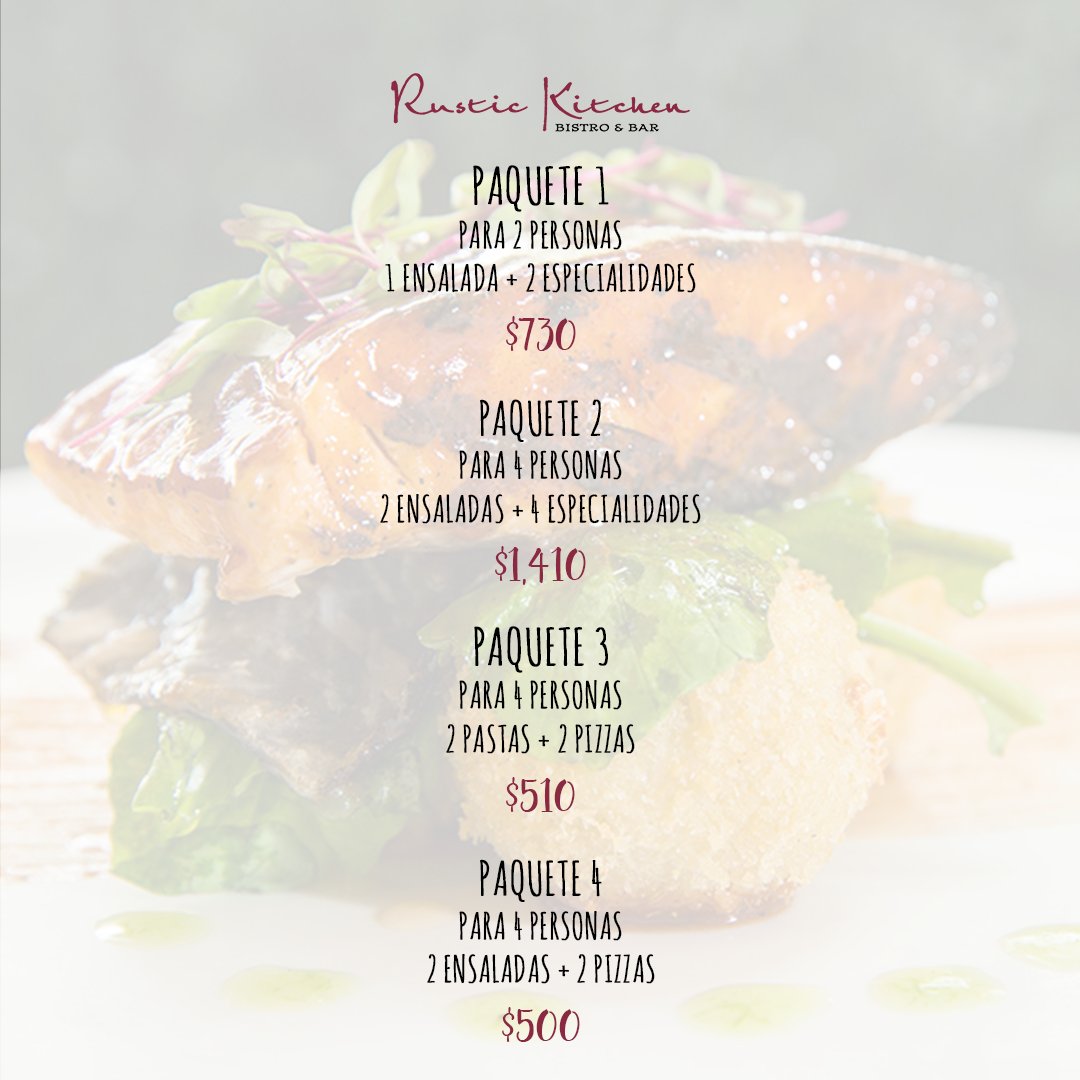 RustickitchenMX's tweet image. Tus platillos favoritos de Rustic Kitchen para disfrutar en PAQUETE.

5379-6772 / 5379-6517

De martes a domingo tenemos envío a domicilio, Take away, Rappi y Uber Eats.