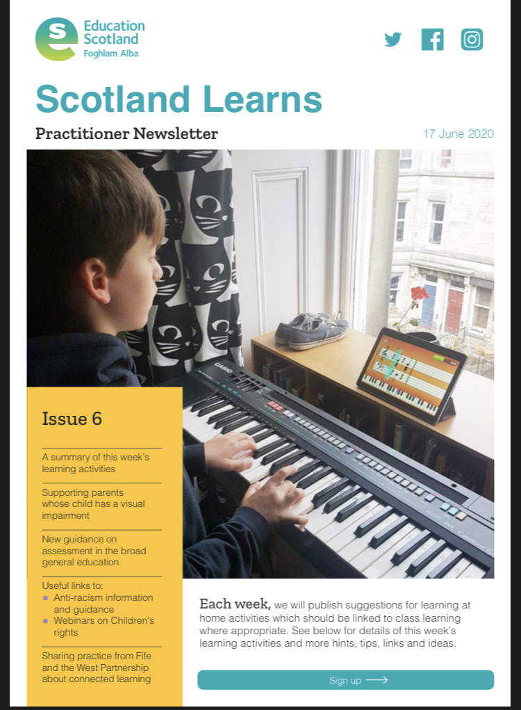 EducationScot's tweet photo. Educators- The next issue of our #ScotlandLearns practitioner newsletter is now available. See the latest learning activities, read the new guidance on assessment in broad general education &amp; discover new professional learning activities.  👇👇👇
https://t.co/UYeVgJFZN2 https://t.co/2U5CyYuHeX