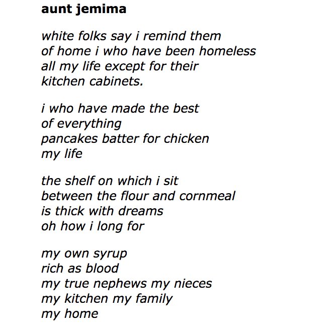 "Aunt Jemima" by Lucille Clifton. 