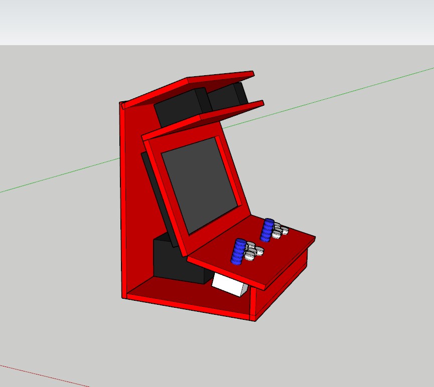 NEW PROJECT THREAD.TerryCade (arcade machine for my lovely neighbour Terry)22" screen. RPi 4 2gb. Bartop with 2 player controls, 6 buttons each. I only have to build it, he is taking care of the finish.Started the sketchup design process.
