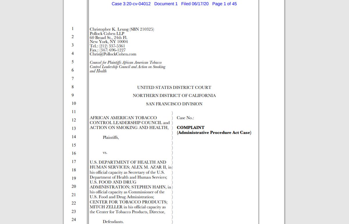 BREAKING: <a href="/AshOrg/">ActionSmoking&Health</a> &amp; <a href="/aatclc/">Carol McGruder</a> file lawsuit against <a href="/US_FDA/">U.S. FDA</a> for their lack of action to protect thousands of African Americans from tobacco-related deaths.

Read our joint statement &amp; the full complaint here:
ash.org/lawsuit-agains… 

#BanMenthol
